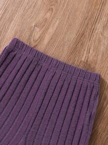 SHEIN 2pcs/Set Tween Girl Solid Color Long Sleeve Hoodie Top And Pants Set - Purple - View 5