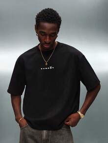 PLAYBOY X SUMWON Boxy Fit Suedette T-Shirt With Back Print And Front Logo For Casual Streetwear - Black - View 2