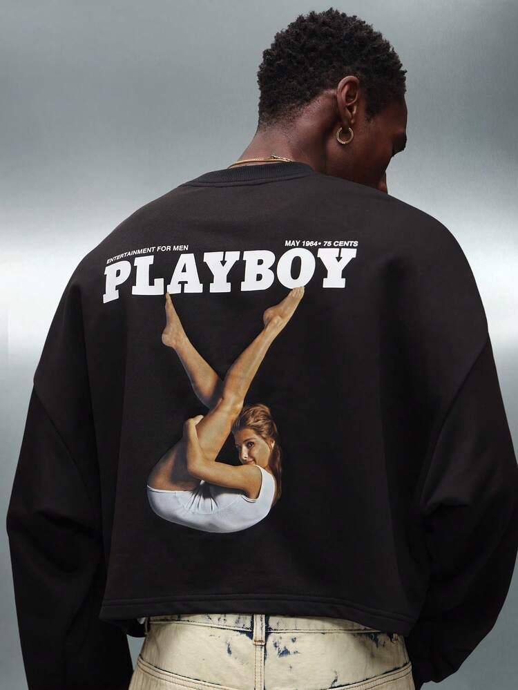 PLAYBOY X SUMWON Oversized Crop Sweatshirt With Magazine Print
