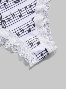 ROMWE J-Fashion 3pcs Women's Underwire, Musical Note & Letter Lace Panty Set - Multicolor - View 4