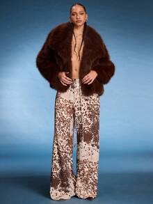 Normani Mid Rise Drawstring Wide Leg Cow Print Trousers Summer Festival Vacation Cute Sexy Cowgirl Spring Ibiza Western Rave Club Halloween Fall Winter Autumn Party - Brown - View 5