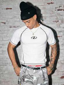 Manfinity BRENVOR Men's Casual Contrast Stitching Short Sleeve T-Shirt, Summer - White - View 2