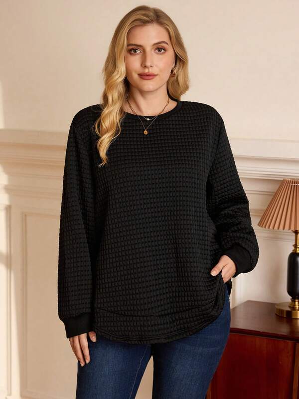 Rosumi Plus Size Mulheres Gola Redonda Manga Longa Casual Moletom