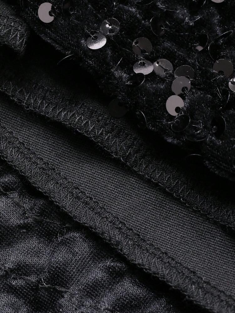 Women's Round Neck Sequin Fabric Waist Cinched Elegant Mid-Length Dress,New Year,Christmas Carnival Sparkly Dress Maxi Dress