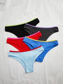 Snug Zone 5pcs/Pack Women's High Elastic Comfortable Contrast Color Briefs - Multicolor - View 5