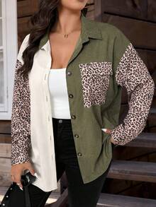 SHEIN Tall CURVE Áo khoác nhẹ họa tiết da báo cổ điển cỡ lớn cho nữ màu tương phản - Nhiều màu - Xem 7