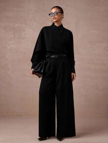 Lumalex 2件套女式高腰束腰中长连衣裙和长袖西装外套套装 - 黑色 - 查看 6