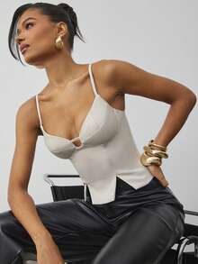 Hauture Women's Sexy Office Casual Sweetheart Halter Neck Top - Khaki - View 1