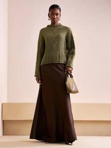 Zivah Winter New Styles, Christmas, New Year, Wedding Season, Valentine's Day, Birthday Parties, Graduation Season, Daily Outings, Basic, Versatile, Casual Vacation, Cruise Travel, Casual Elegance, Commuting, Street European Style, Simple Style, Women's Holiday Outfits, Small Stand-Up Collar, Braided, Woolen, Off-The-Shoulder, Loose Long-Sleeved, Military Green Sweater, Pullover, Women's Sweater - Army Green - View 7