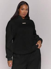 MUSERA Plus Overszied Patch Logo Hoodie Top Fall Autumn Winter Casual Everyday Basics Cosy