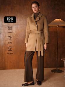 MOTF PREMIUM WOOL CONTRAST PU LEATHER OVERCOAT - Khaki - View 1