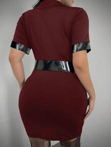 POPSWAY Plus Size Women Cosplay Costume Blue Dress - Burgundy - View 2
