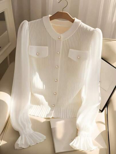 Franclia Women's Elegant Commuter Solid Color Puff Sleeve Blouse Fall Cloth For Women