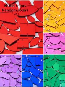 50 piezas de formas aleatorias con doble orificio, espejos acrílicos de colores múltiples para manualidades DIY, accesorios de moda, parches de lentejuelas - Multicolor - Ver 28