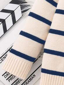 SHEIN 1pc Young Boys Casual Cute & Stylish Korean Style Striped Long Sleeve Cardigan Sweater, Suitable For Outings, School, Vacation, Autumn/Winter - Navy Blue - View 5