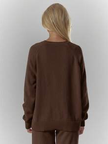 MUSERA Oversized Crew Neck Soft Knit Sweater Jumper Top Only Cosy Cute Casual Coffee Club Evening Party Elegant Spring - Brown - View 2
