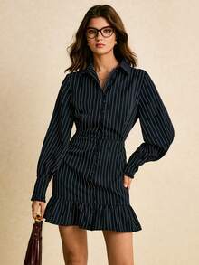 Poéselle Robe courte à manches longues avec imprimé lignes pour femmes