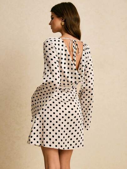 Poéselle 女式时尚优雅波尔卡圆点印花垂坠领短款连衣裙
