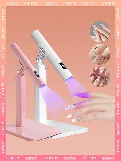 JMMO UV LED Nail Lamp Mini UV Nail Lamp Nail Portable Nail Dryer Vertical Lamp Professional UV Mini Nail Dryer Lamp, Mini UV With Stand With French Stamp (Pink Or White)Valentine's Day Gift