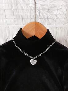 黑色立领褶皱基本款黑色天鹅绒T恤，适合秋冬季日常休闲穿着和上学日穿着 - 黑色 - 查看 4