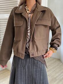 Livesso Women's Casual Large Pocket Lapel Jacket, Autumn