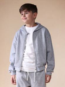 SUMWON Sudadera con capucha con cremallera para niños sin cordón para otoño e invierno - Gris - Ver 1