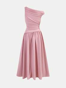 Girlism Teen Girls Elegant Commuter Loose Fit Sleeveless Crew Neck Pleated Mid-Length Pink Dress Dusty Pink Dress Dresses For Church Bridesmaid Dress Tea Party Dress Elegant Dress - Pink - View 2