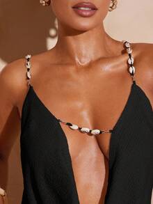 Hauture 度假时尚性感低胸露背吊带背心 - 黑色 - 查看 6