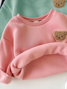 SHEIN Babygirl Cute Cartoon Pattern Long Sleeve Sweatshirt Set, Autumn/Winter - Multicolor - View 4