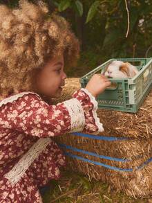 1 pieza Vestido de niña con estampado floral, corte holgado, puños acampanados, estilo vintage elegante, versátil para el otoño