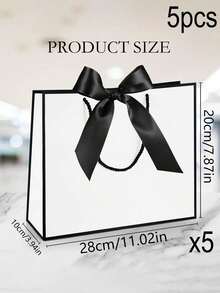 1/5pcs-Landscape-Style Kraft Paper Gift Bags, Shopping Bags, Packaging Bags With Handles, Bow-Decorated Handbags, Trick Or Treat, Halloween, White Large-Capacity Paper Bags, Halloween, Thanksgiving, Christmas, New Year, Wedding, Birthday Gift Packaging Bags - Multicolor - View 29