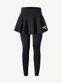 2件套 少女休闲百搭芭蕾舞运动蝴蝶结裙裤 - 黑色 - 查看 5