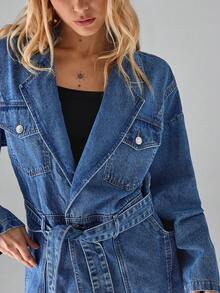 TRNVIE Women's Fashionable Commuter Denim Jacket, Autumn - Dark Wash - View 5