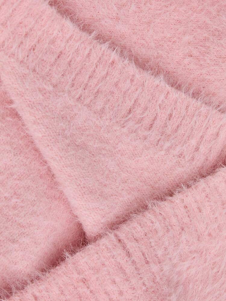 Women's Light Pink Autumn Casual Everyday V-Neck Mohair Blend Wool Sweater,Loose Drop Shoulder Long Sleeve Elegant Festive Christmas Party Clothing
