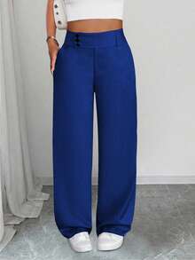 SHEIN Tall CURVE Quần ống đứng thường ngày cỡ lớn cho nữ có cạp chun rộng - Xanh đậm - Xem 6