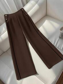 GlowEve CURVE 大码女式休闲撞色直筒裤 - 咖啡棕 - 查看 5