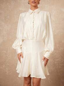 SHEIN Privé VITNOS 优雅灯笼袖迷你衬衫裙，采用光泽面料，秋季新款女装，适合晚宴、晚会、秋冬时尚、优雅休闲装扮、奢华派对礼服、时尚秋季装扮、派对造型、周末装扮、魅力连衣裙、秋冬职场装扮、精致浪漫、迷人浪漫礼服、秋季派对礼服、垂坠连衣裙、商务休闲装、毕业舞会礼服，适合约会、外出、夜生活、婚礼、假日、度假、生日等场合。 - 彩色 - 查看 5