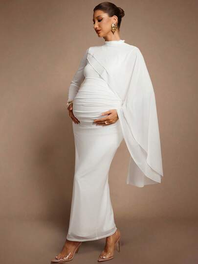 MaterniChic Elegant Solid Color Dress For Pregnant Women, Suitable For Parties Maternity  White Dress Luxury Evening Dress   Chic Evening Dress  Elegant   Baby Shower Dress Sexy Maternity Dress Pregnant Dress Pregnancy Photoshoot Dress White Baby Shower Dress Maternity White Dress Maternity Long Sleeve Dress