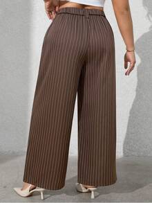 EMERY ROSE 秋冬大码女式法式休闲优雅条纹长裤 - 棕色 - 查看 2