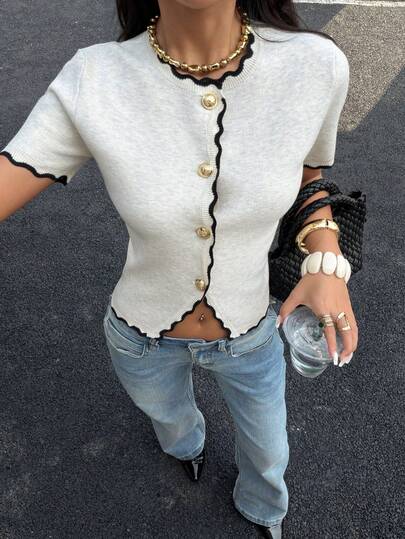 Siren Gaze Women's Casual Commuter Contrast Trim Short Sleeve Thin Cardigan Summer