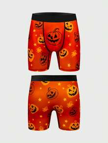 Quần lót boxer thoải mái in kỹ thuật số 3D hình đầu bí ngô màu cam và ma trong lễ Halloween - Nhiều màu - Xem 3