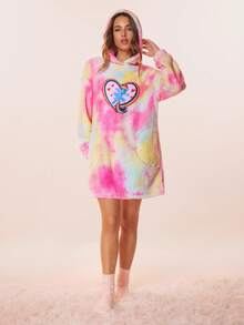 My Little Pony X SHEIN 女士冬季卡通刺绣连帽毛绒舒适睡衣 Y2k 女装，哞哞睡裙 - 彩色 - 查看 5