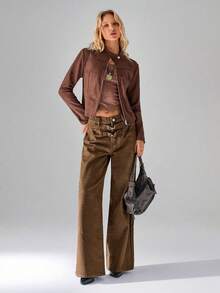 TRNVIE Jeans anchos de mujer con lavado vintage casual - Marrón - Ver 4