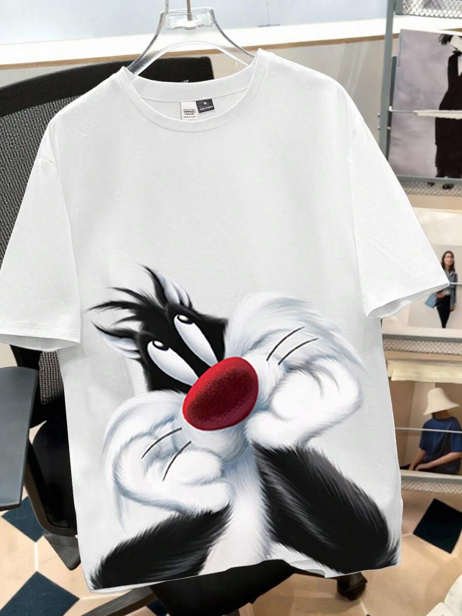 Looney Tunes X Manfinity Manfinity Joysei Men's Casual Cartoon Print Short Sleeve T-Shirt, Summer