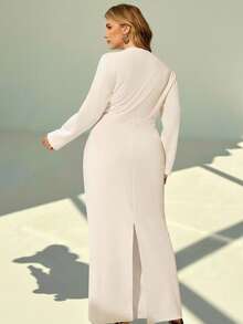 Auralis Váy Maxi Tay dài màu trắng mới cho đám cưới/tiệc tùng/hẹn hò thanh lịch tinh tế tối giản đi làm văn phòng, eo xòe nhún bèo, dáng rộng, bó sát, dáng dài - trắng - Xem 5