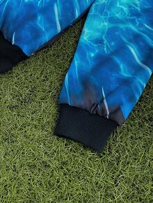 Captain Tsubasa X SHEIN 2 件青少年男孩运动休闲大翅膀人物图案激光背景连帽衫和运动裤套装 - 黑色 - 查看 6