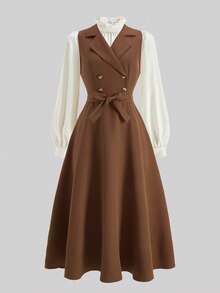 SHEIN Teen Girls Shirt Co-Ords - Coffee Brown - View 4