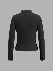 Tseoso 97% Cotton, 2pcs Black & White Casual High Neck Long Sleeve Fitted Long T-Shirt Set For Women, Elegant, Warm And Breathable, Clean Girl Style, Suitable For Autumn & Winter, Vintage, Soft Girl, Home, Back To School, Fall Women Clothes, Versatile - Multicolor - View 9