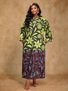 Brilight 优雅女士宽松连衣裙，带有拼布装饰，适合聚会、下午茶会、日常外出等场合。南非传统服饰、印花、节日礼服、女士万圣节服装、秋季女装。 - 綠色 - 查看 4