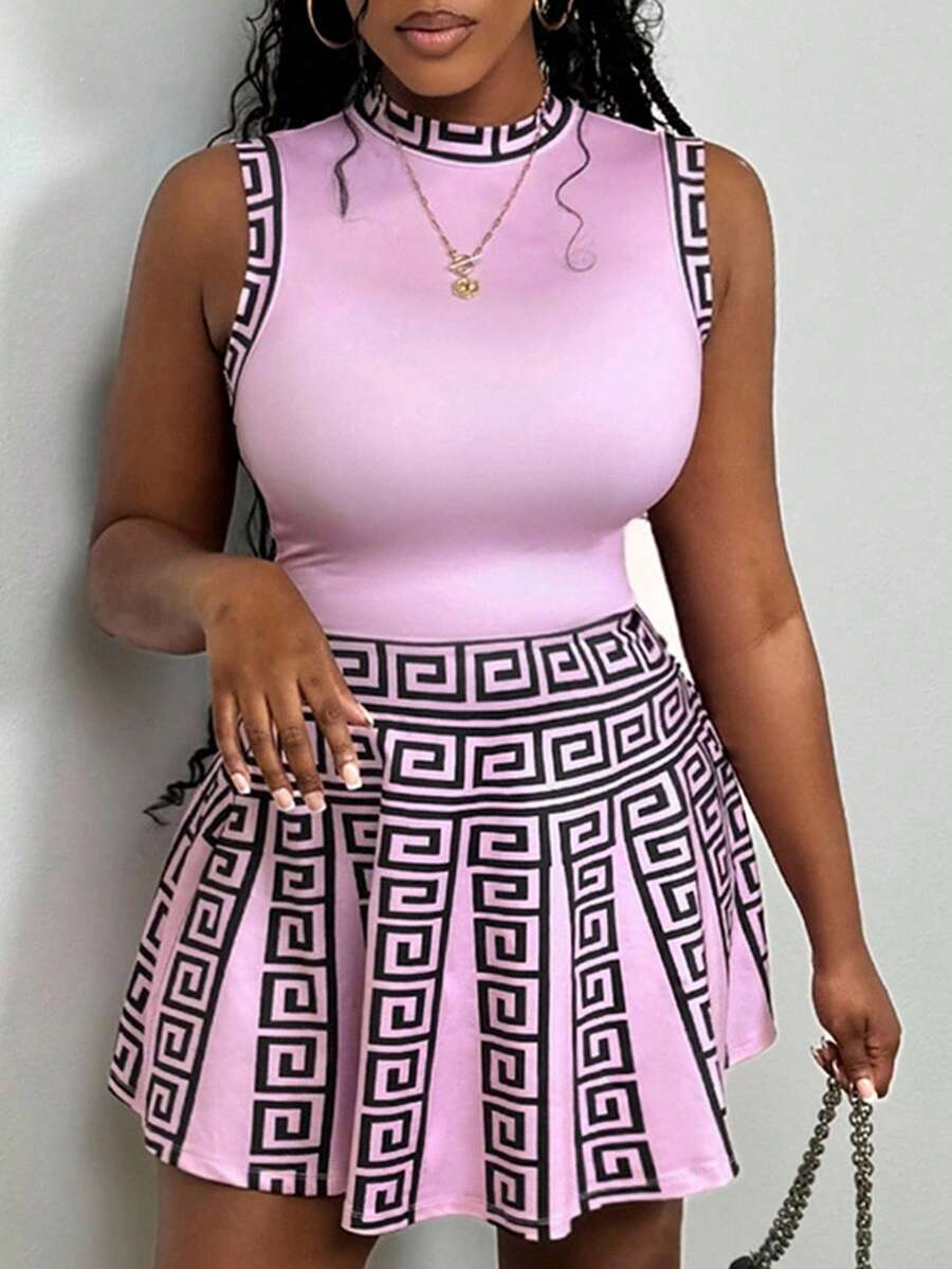 Slaydiva New Casual Slim Fit Herringbone Mini Umbrella Dress T-Shirt Dress